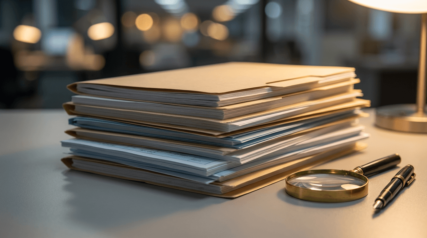 Close-up of a shipping manifest and clipboard on a warehouse desk